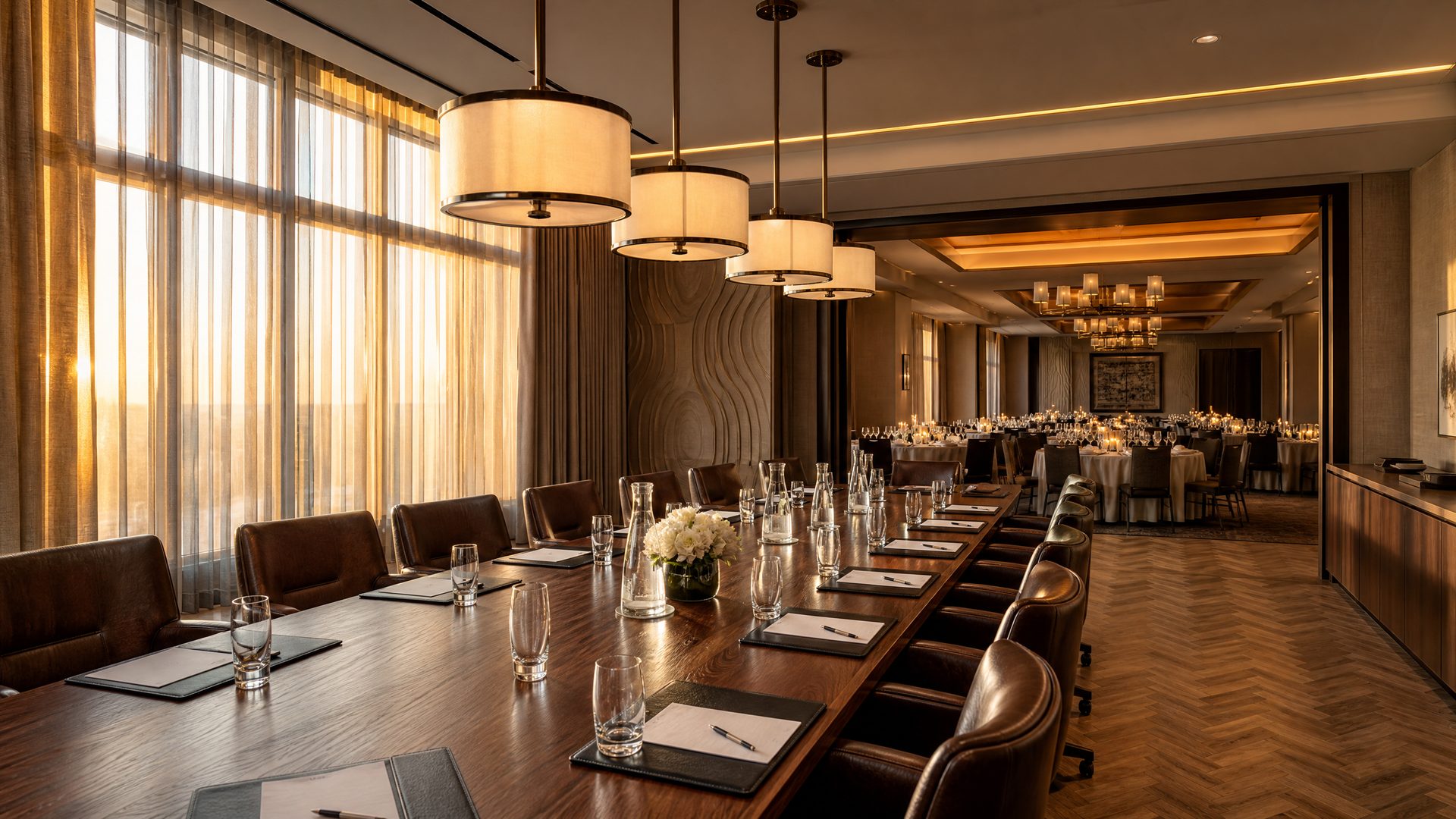 Daylit hotel boardroom — sellable by the hour
